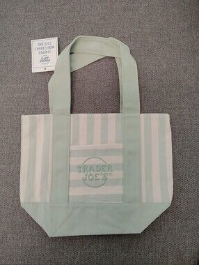 [New] Trader Joe's Striped Mini Canvas Tote Bag - Green